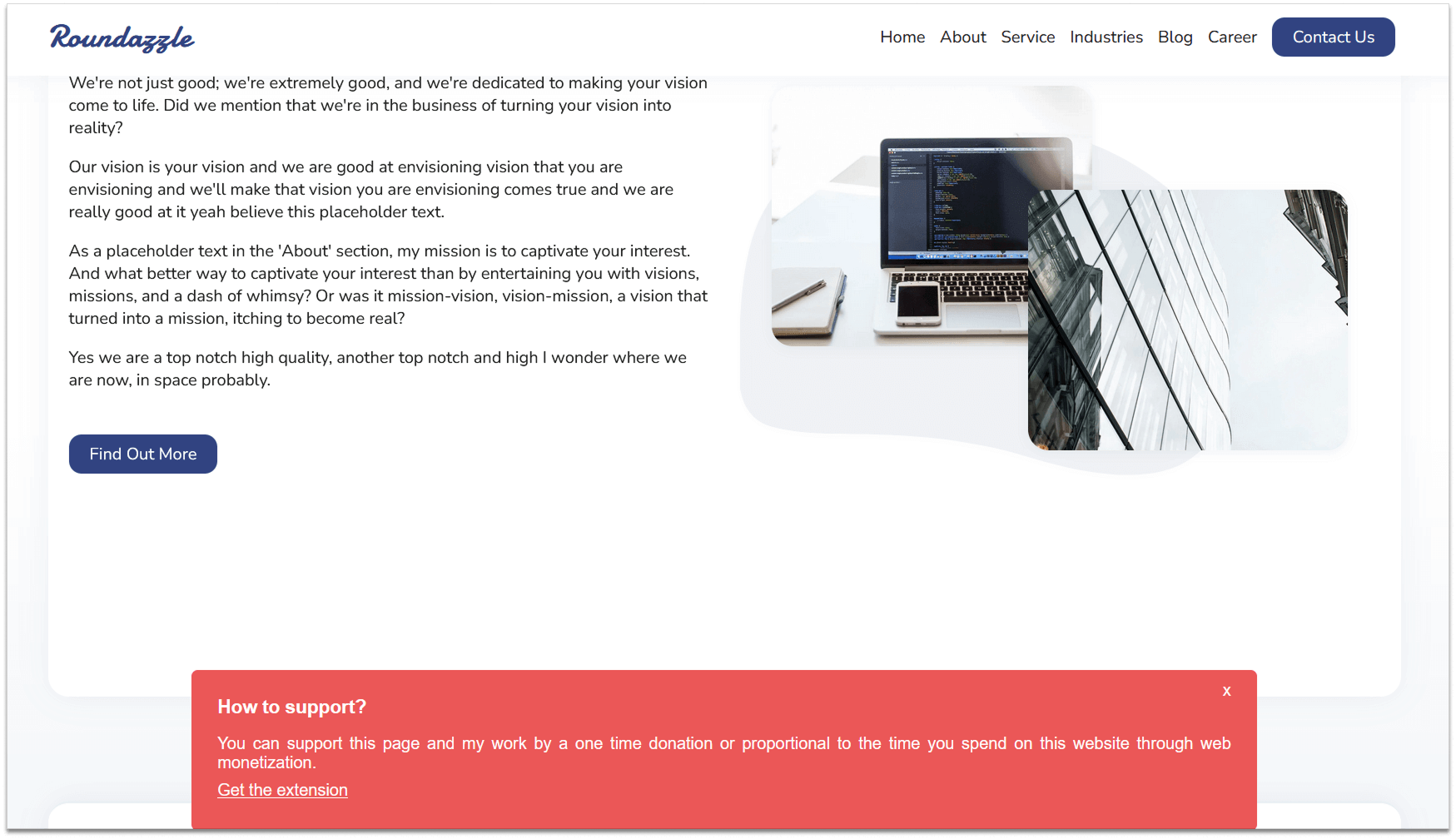 An example of how a Web Monetization extension banner looks on a website.